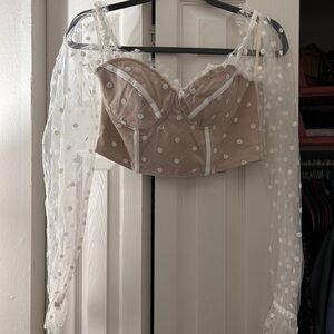 Runaway crop top with mesh polka dot sleeves